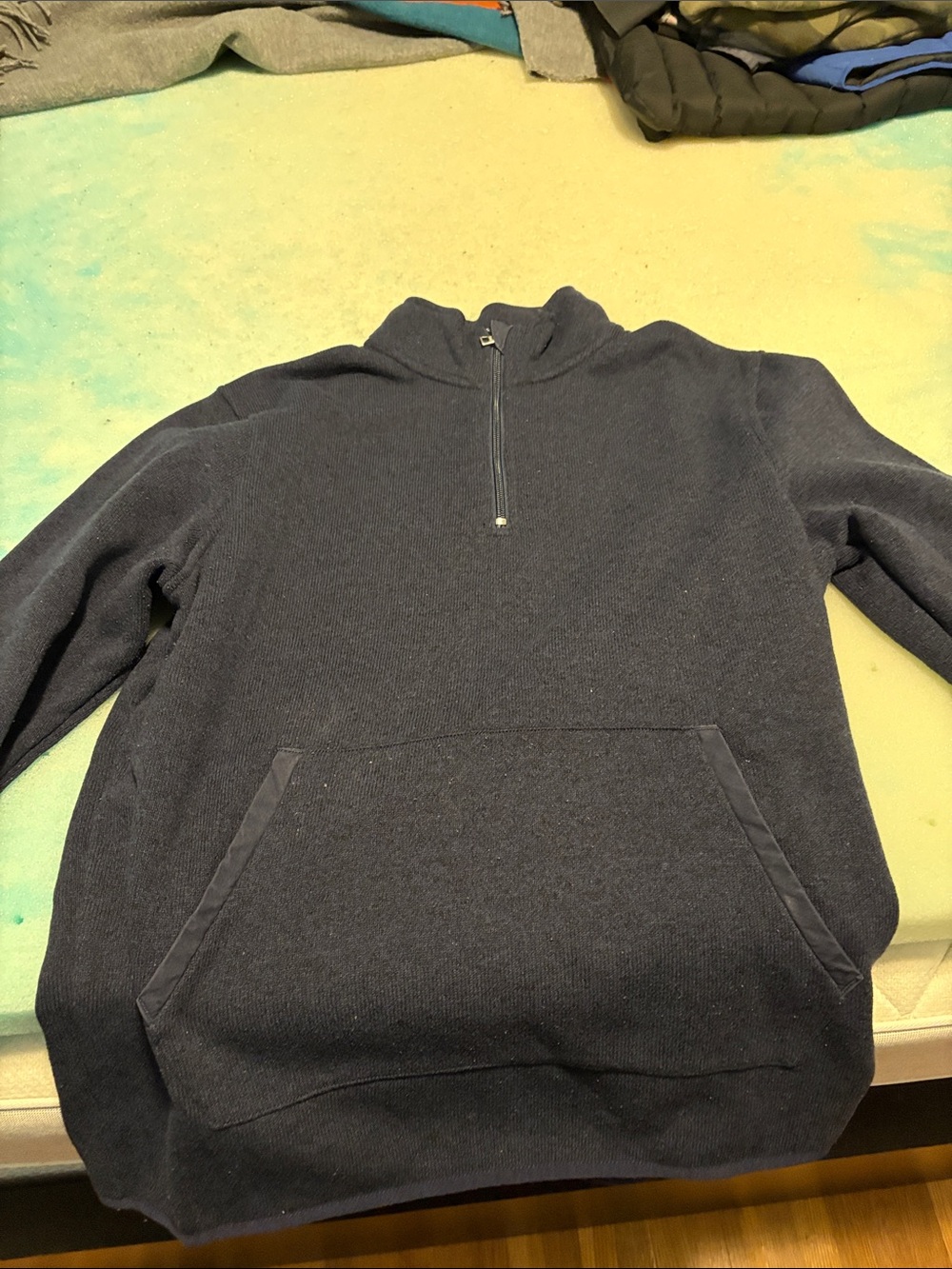 J. Crew Men's Navy Half-Zip Sweater with Kangaroo Pocket